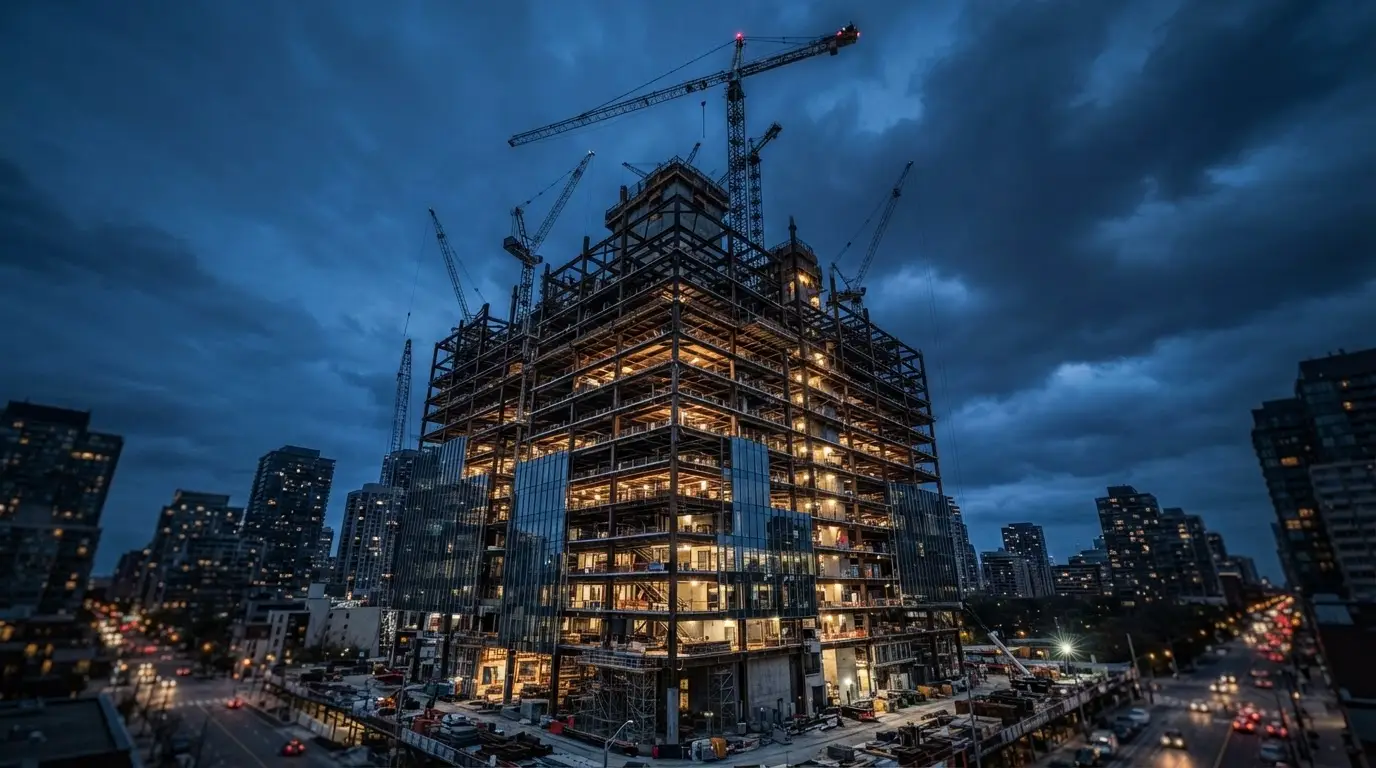 Construction site at twilight